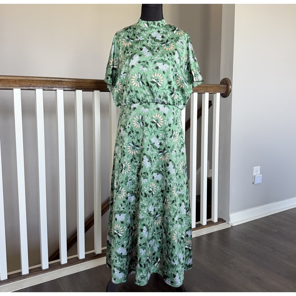 Ann Taylor Satin Floral Kimono Dolman Sleeve Midi Dress 6 Avant Garde Romantic